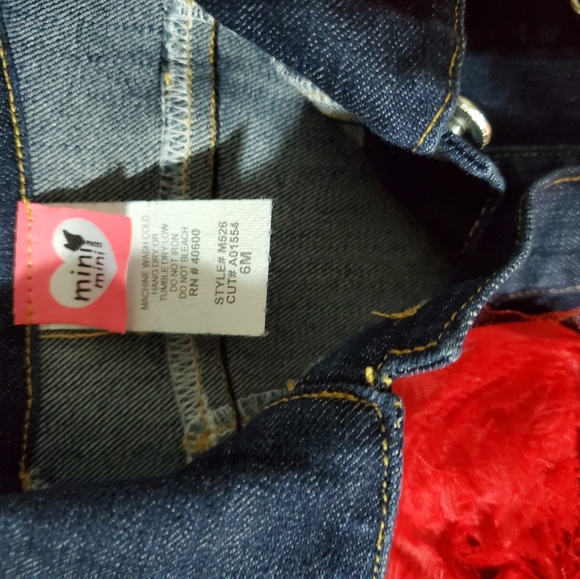 Baby girls Mini mini denim jean jacket with red floral accents, velvet trim 6M - Picture 4 of 4